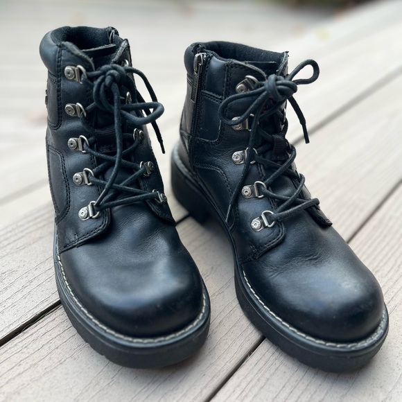 Women’s Harley Davidson Black Leather Riding Boots Sz 7 1/2 SIDE ZIP - Picture 7 of 11